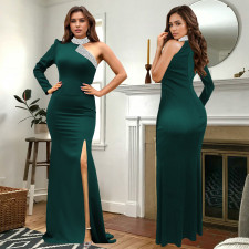 Single Shoulder Long Sleeve Hot Drill Maxi Dress BY-7268