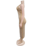 Hot Drill Slim Solid Color Sexy Midi Dress BY-7210