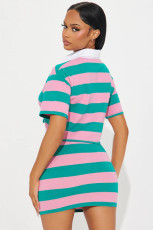 Stripe Lapel Two Piece Skirts Set GMJL-XX001