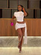 Solid Color Slash Neck Tops And Skirts 2 Piece Set YWXS-XS-XSL445010
