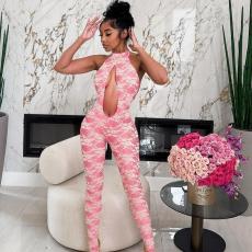 Hollow Out Lace Backless Tight Jumpsuit GDSF-D25JP105