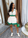 Solid Color Zipper Sleeveless Tops Skirt Suit YWXS-K25L112