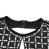Long Sleeve Backless Hot Drill Mini Dress BY-7230