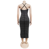 Hot Drill Slim Solid Color Sexy Midi Dress BY-7210