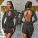 Long Sleeve Backless Hot Drill Mini Dress BY-7230