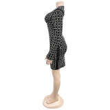 Long Sleeve Backless Hot Drill Mini Dress BY-7230