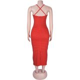 Hot Drill Slim Solid Color Sexy Midi Dress BY-7210