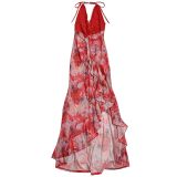 Sex Deep V Neck Print Backless Maxi Dress BY-7262