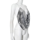 Sequin Chain Sling Backless Tops GDSF-D25TP113