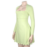 Solid Color Long Sleeve Mini Dress GAXB-A672DS
