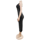 Hot Drill Slim Solid Color Sexy Midi Dress BY-7210