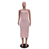 Solid Color Wrap Chest Knits Long Dress TR-1329