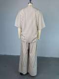 Loose V Neck Stripe Two Piece Pants Set GCNE-HK72391
