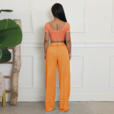 Solid Color U Neck Tops Wide Leg Pants Suit YF-10826