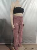Fashion Button Denim Patch Loose Fit Jeans GAKF-41005