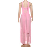 Shawl Sleeveless Strapless Wrap Chest Mesh Dress DLSF-K25S65666