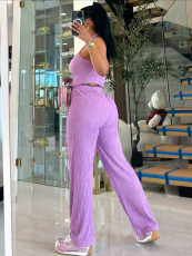 Halterneck Solid Vest Wide Leg Pants Suit SH-391362