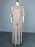 Loose V Neck Stripe Two Piece Pants Set GCNE-HK72391