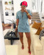 Plus Size Tie Up Short Sleeve Denim Mini Dress GAKF-50401