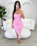 Solid Color Wrap Chest Knits Long Dress TR-1329