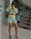 Stripe Knits Long Sleeve Hooded Shorts Suit TR-1328