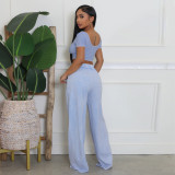 Solid Color U Neck Tops Wide Leg Pants Suit YF-10826