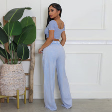 Solid Color U Neck Tops Wide Leg Pants Suit YF-10826