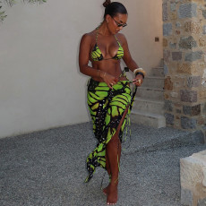 Print Sexy Bikinis + Long Skirt Two Piece Swimsuit XEF-K25S68281