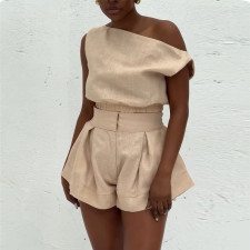 Sleeveless Solid Color Loose Two Piece Shorts Set GCNE-HK72272