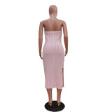 Solid Color Wrap Chest Knits Long Dress TR-1329