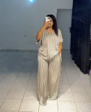 Loose V Neck Stripe Two Piece Pants Set GCNE-HK72391