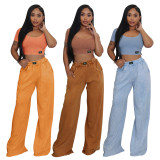 Solid Color U Neck Tops Wide Leg Pants Suit YF-10826
