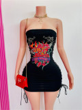 Letter Print Wrap Chest Mini Dress GFCF-1351