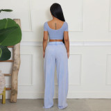 Solid Color U Neck Tops Wide Leg Pants Suit YF-10826