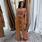 Solid Color U Neck Tops Wide Leg Pants Suit YF-10826
