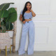 Solid Color U Neck Tops Wide Leg Pants Suit YF-10826