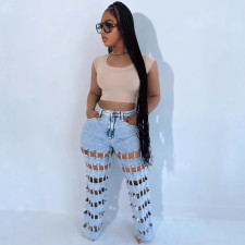 Fashion Hollow Out Holes Straight Jeans GAKF-50404