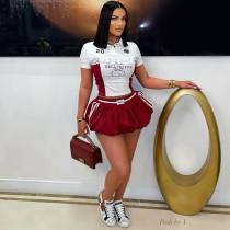 Lace Lace Letter Printed Button Up Tops Skirt Set MDF-5518