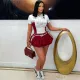 Lace Lace Letter Printed Button Up Tops Skirt Set MDF-5518