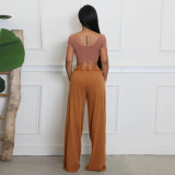 Solid Color U Neck Tops Wide Leg Pants Suit YF-10826