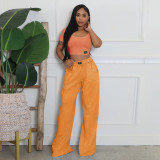 Solid Color U Neck Tops Wide Leg Pants Suit YF-10826