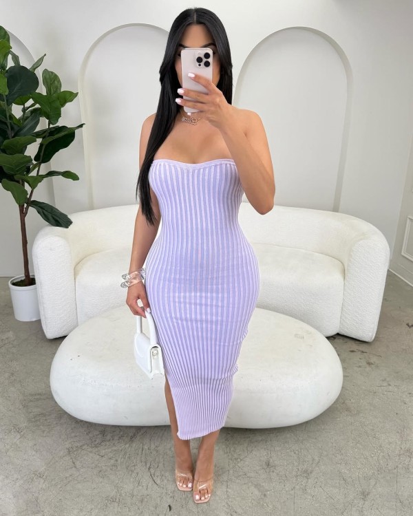 Solid Color Wrap Chest Knits Long Dress TR-1329