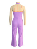 Halterneck Solid Vest Wide Leg Pants Suit SH-391362