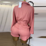 Lapel Bat Sleeve Shirt Half Body Skirt Two Piece Set GCNE-HK72353