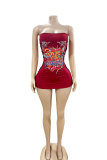 Letter Print Wrap Chest Mini Dress GFCF-1351