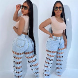 Fashion Hollow Out Holes Straight Jeans GAKF-50404