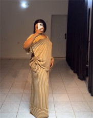 Loose V Neck Stripe Two Piece Pants Set GCNE-HK72391