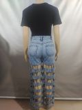 Fashion Hollow Out Holes Straight Jeans GAKF-50404