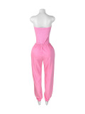 Solid Color Wrap Chest Bodysuit Pants Suit CH-25082