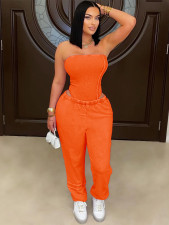 Solid Color Wrap Chest Bodysuit Pants Suit CH-25082